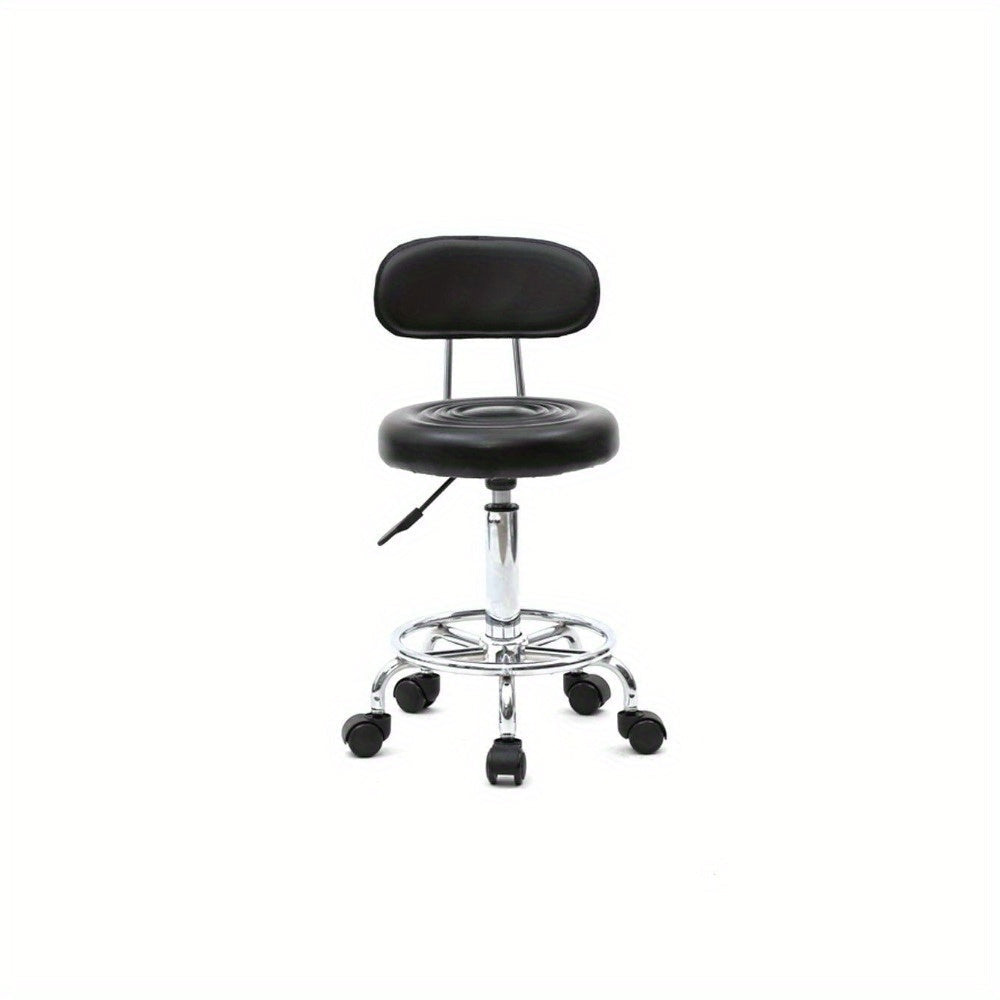 Salon Stool with Back & 360° Swivel – Adjustable Height 18.9"–22.8", Round Padded Cushion Seat, Chrome Base, Black or White for Nail Tech, Hair Stylist, Esthetician, Home Office