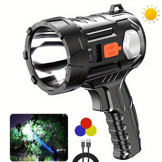 Portable LED Flashlight with Solar & USB-C Charging, 2000 Lumens and Power Bank