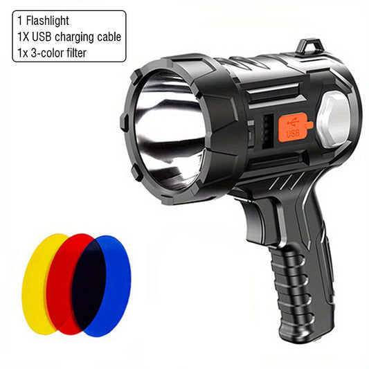 Portable LED Flashlight with Solar & USB-C Charging, 2000 Lumens and Power Bank