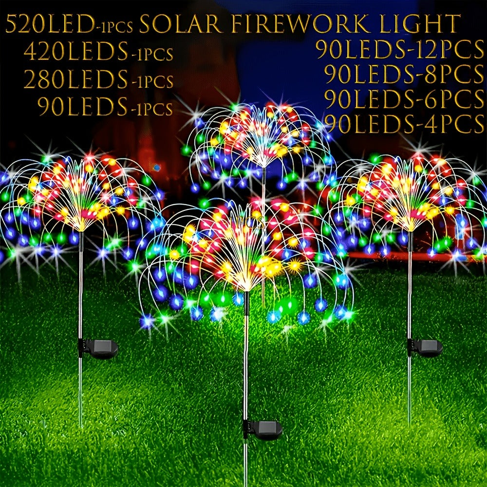 Solar Firework Lights Outdoor Smart Sensor 8 Modes – 90 280 420 520 LED Garden Starburst Lights for Patio Walkway Pathway Party Wedding Warm White Multicolor 1 4 6 8 12 Pack