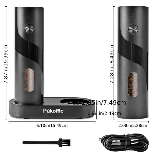 Electric Pepper Grinder Set with USB-C Charging Base, LED Light & Adjustable Ceramic Core