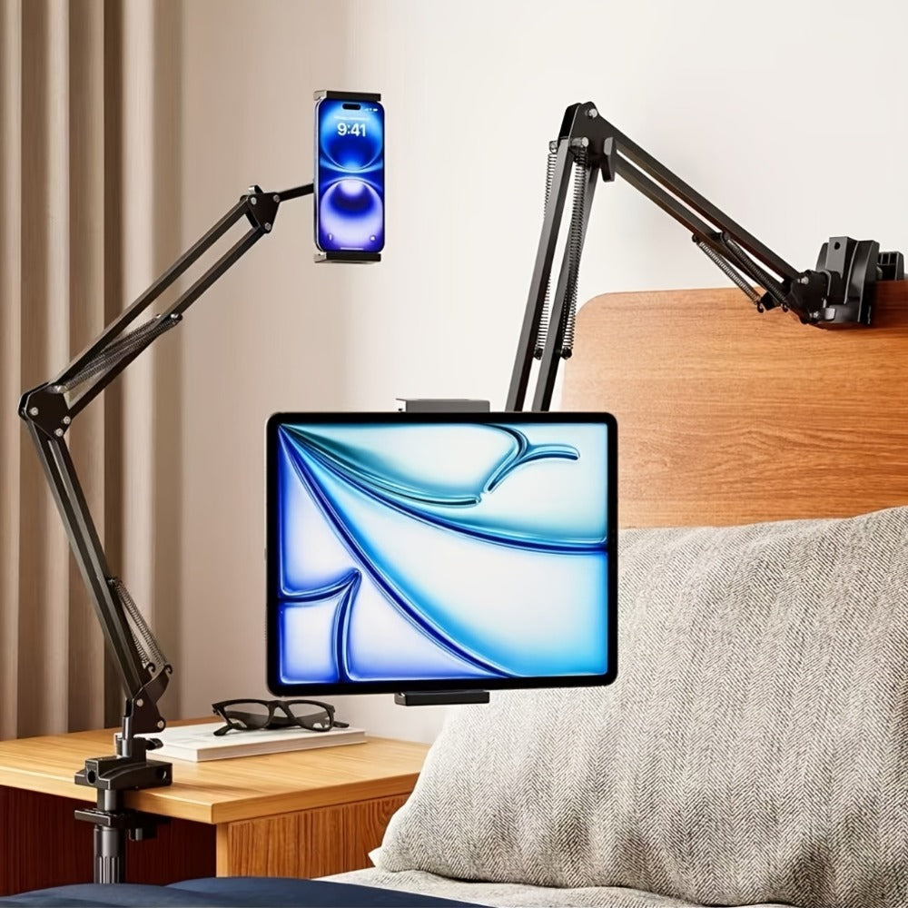 Long Arm Tablet Stand Phone Holder Flexible Gooseneck Desk Mount Bedside Tabletop Lazy Bracket 360 Rotation Compatible with iPad iPhone Samsung Smartphones Tablets Universal