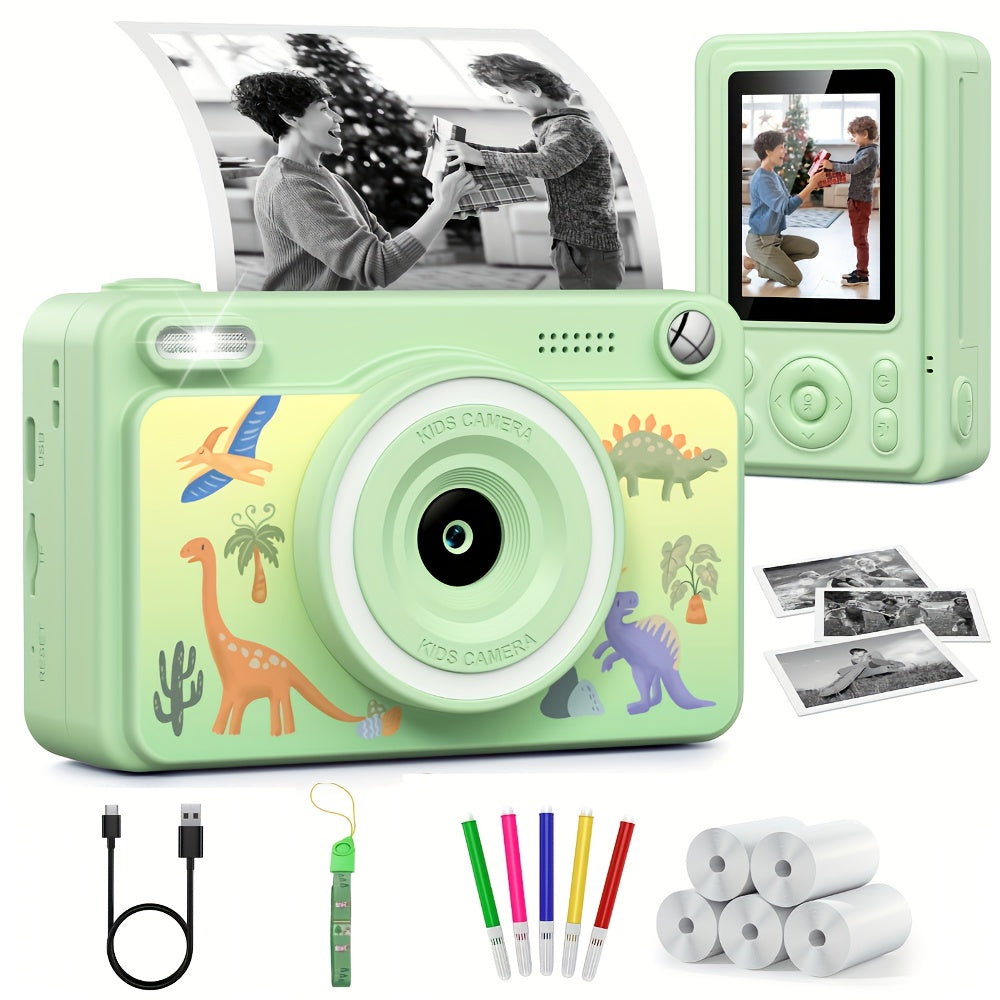 Kids Instant Print Camera 1080P HD, Polaroid Style Photo Printer Camera for Kids with 5 Rolls Paper & 32GB Card, Birthday Christmas Gift for Boys & Girls Ages 3-14, Green, Blue, Pink
