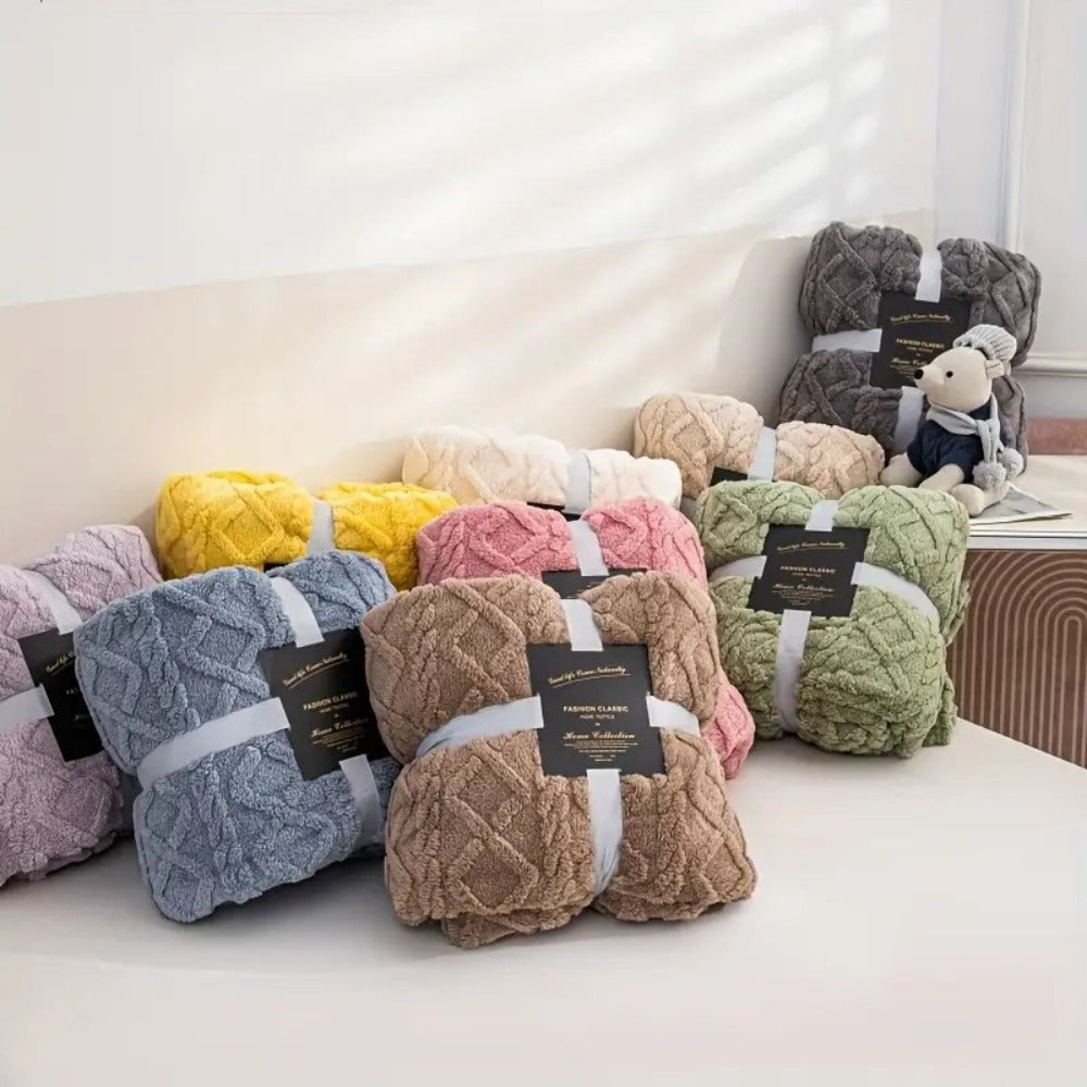 3D Plush Dense Weave Fleece Blanket – Ultra-Soft Warm Throw for Bed, Couch, Travel & Outdoor, Air-Conditioning Friendly, 3 Colors, 2 Sizes