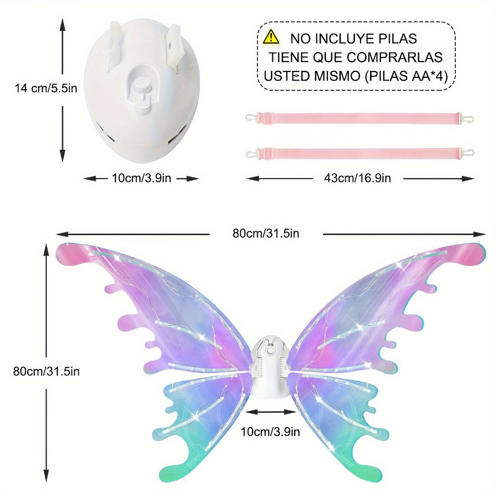 LED Fairy Wings, USB-Rechargeable Butterfly Costume Accessory in Mixed Colors