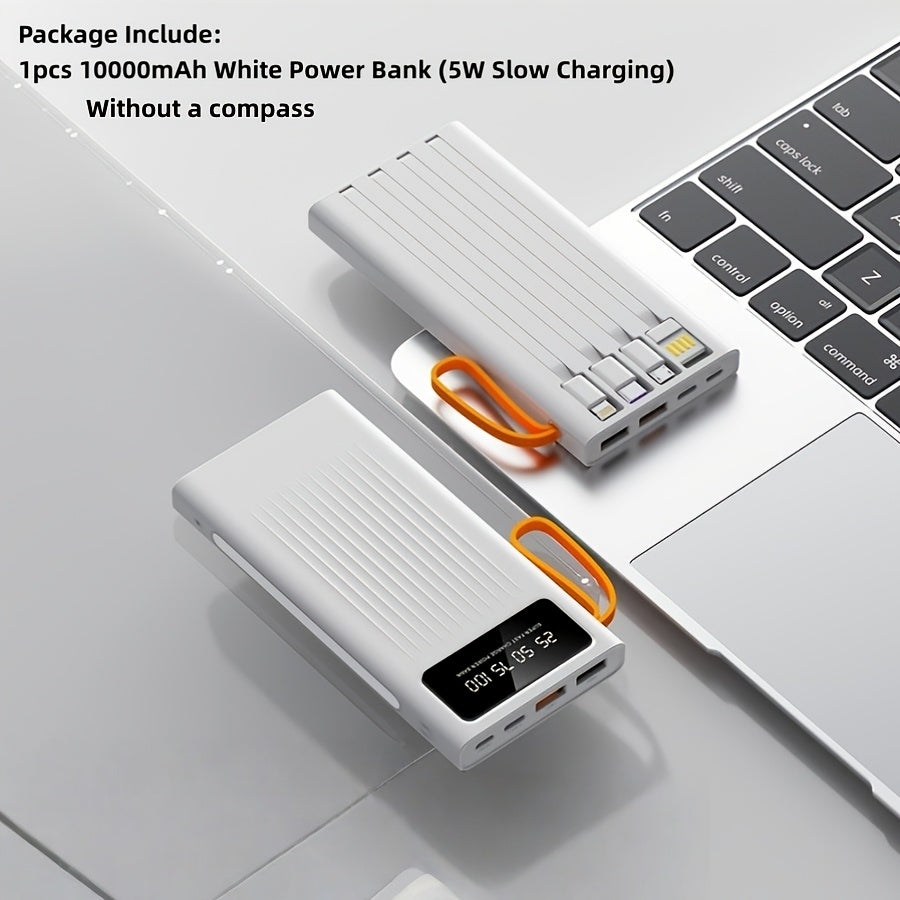 30000mAh Large Capacity Power Bank 15W Fast Charging with 4 Built-In Cables & 4-Mode Camping Light, Business Minimalist Portable Charger 10000mAh 20000mAh Compatible with iPhone Android – Black Purple White