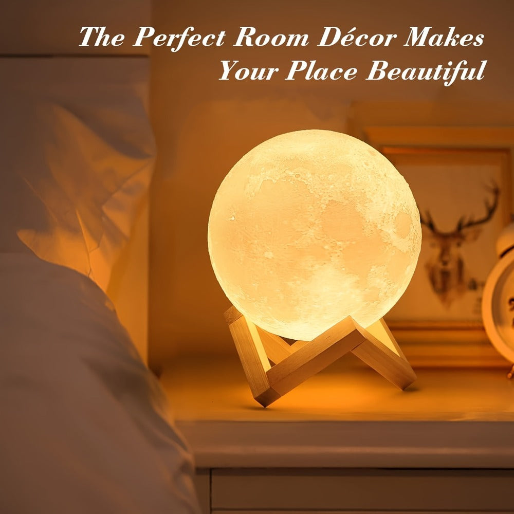 Moon Lamp 16-Color RGBW LED Night Light - 3D Printed 6.1" Realistic Moon with Remote Control & Wooden Stand, USB Powered Bedside Lamp for Bedroom Decor, Birthday Gift for Women, Moms & Friends