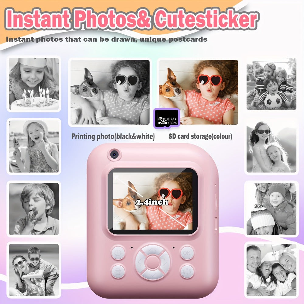 Instant Print Digital Camera for Kids Ages 3-12 – 1080P, 2.4" Screen, 3 Rolls Print Paper & 32GB Card Included, Cute Kids Camera, Perfect Birthday & Holiday Gift for Girls and Boys