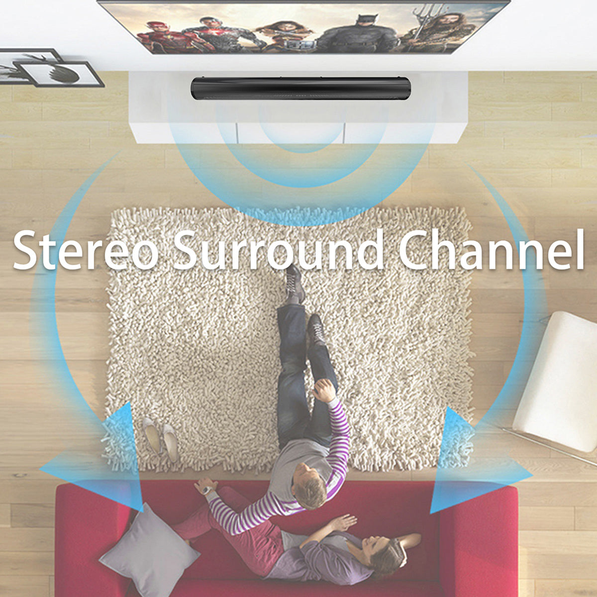 TV Soundbar Surround Sound System – Separable All-in-One Home Theater with 4x5W Magnetic Speakers, Echo Tube, Wireless & AUX Connection, TWS Pairing, Compatible with PC, Gaming & Projectors, Black