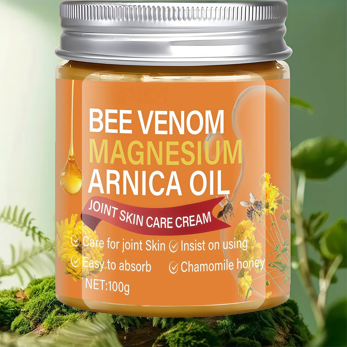 Bee Venom Magnesium Massage Cream 100g – Camellia Oil Shea Butter Glycerin Moisturizing Firming Body Cream for Back Knees Elbows Lightweight Nourishing Skin Comfort Body Care All Skin Types