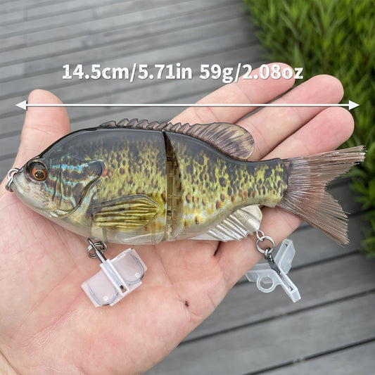 Hard Fishing Lure with Transparent Green-Blue Body, Large Eyes and Treble Hooks