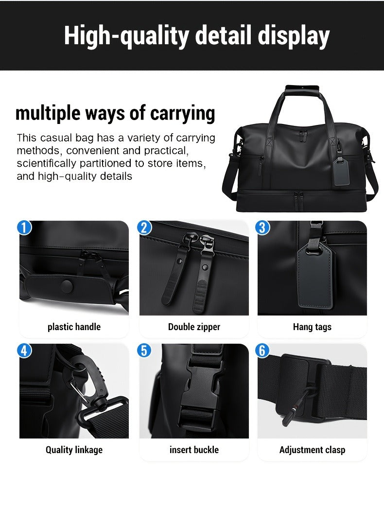 Gym Duffel Bag PU Foldable Sports Duffle with Shoe Compartment & Wet Pocket – Lightweight Weekender Travel Bag for Workout, Daily Use, Carry-On & Overnight Trips, Available in Black, Blue & Gray