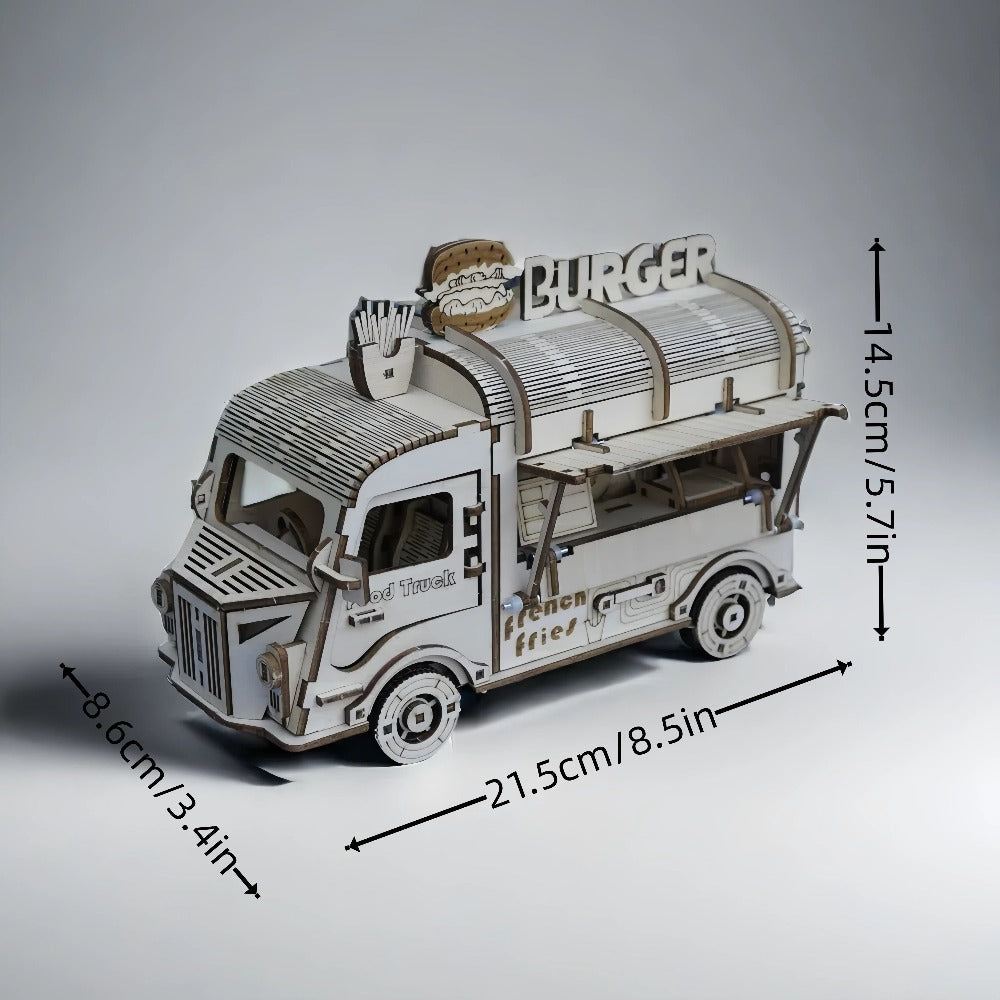 Basswood Food Truck Model Kit, DIY 3D Puzzle for Desk Display
