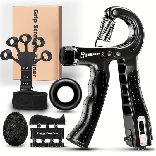 Grip Strengthener Set with Counting Hand Gripper & Finger Exercisers, 5 Pieces