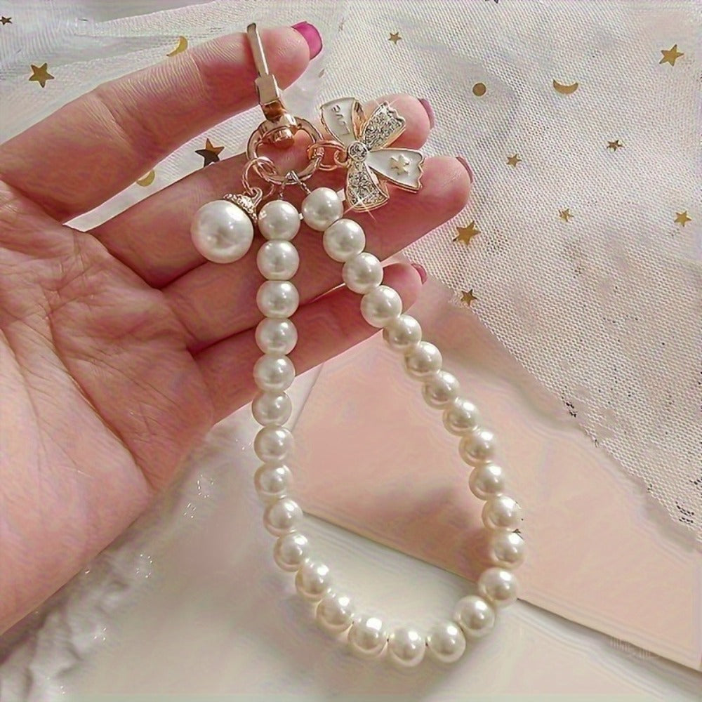 Butterfly Beaded Phone Lanyard Bracelet Keychain Set 3-in-1 Cute Wrist Strap Pendant Charm – Aesthetic Phone Accessory Gift for Women Girls Teens Birthday Valentine