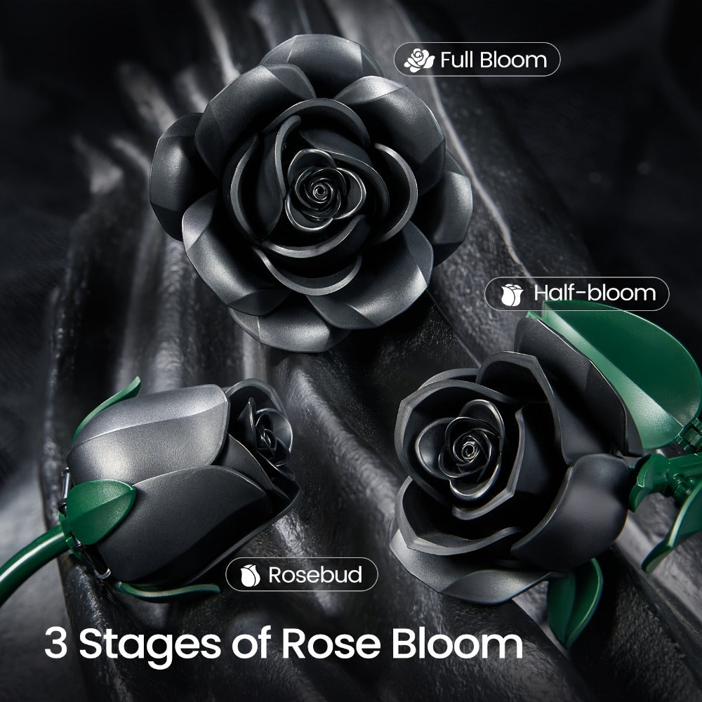 Black Rose Building Block Set, 152-Piece Gothic Flower Model