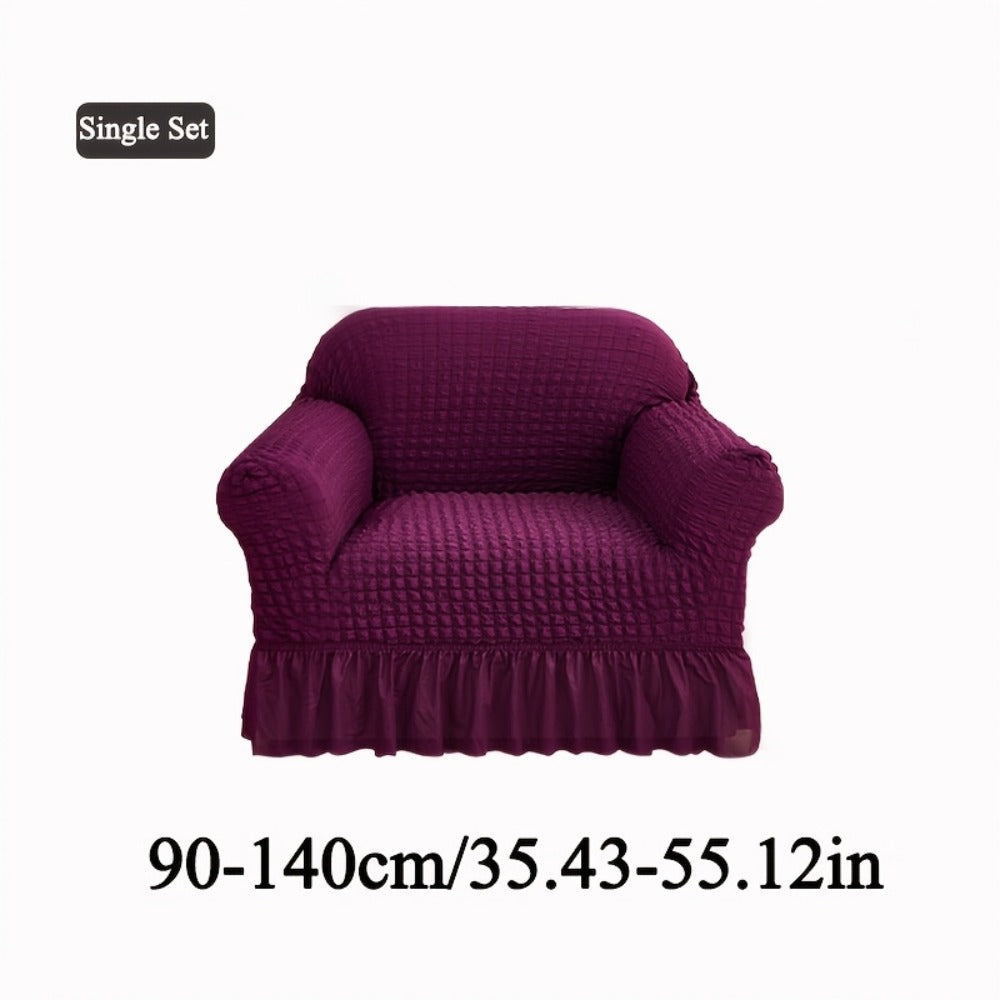 Seersucker Sofa Slipcover Elastic Band Closure Pet-Friendly All-Purpose Sofa Cover for Living Room Home Decor Protection — Single 2 4 Seater Multiple Colors
