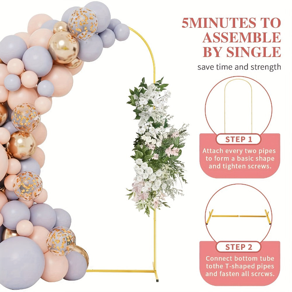 Metal Arch Backdrop Stand Set of 2 (7.2FT + 6FT) – Gold Wedding Arch Frame for Balloon & Flower Decoration, Ideal for Wedding Ceremony, Baby Shower, Birthday Party & Holiday Events