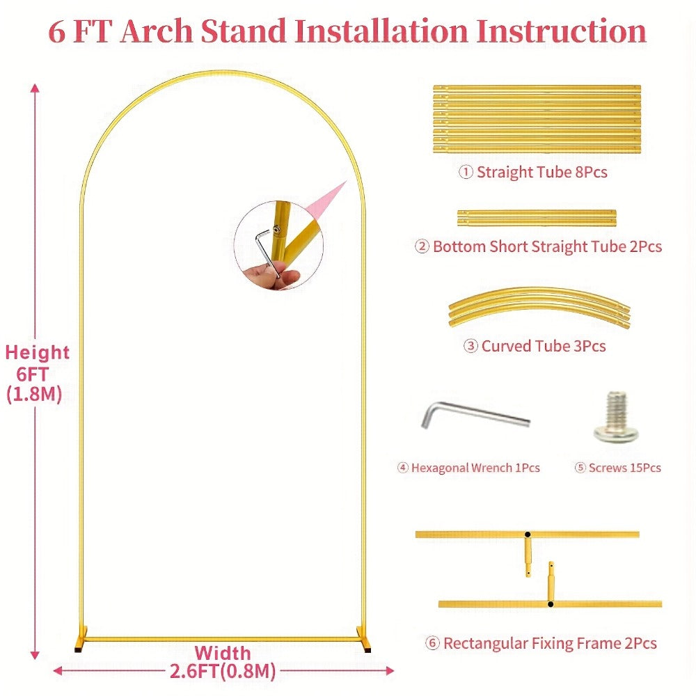 Metal Arch Backdrop Stand Set of 2 (7.2FT + 6FT) – Gold Wedding Arch Frame for Balloon & Flower Decoration, Ideal for Wedding Ceremony, Baby Shower, Birthday Party & Holiday Events