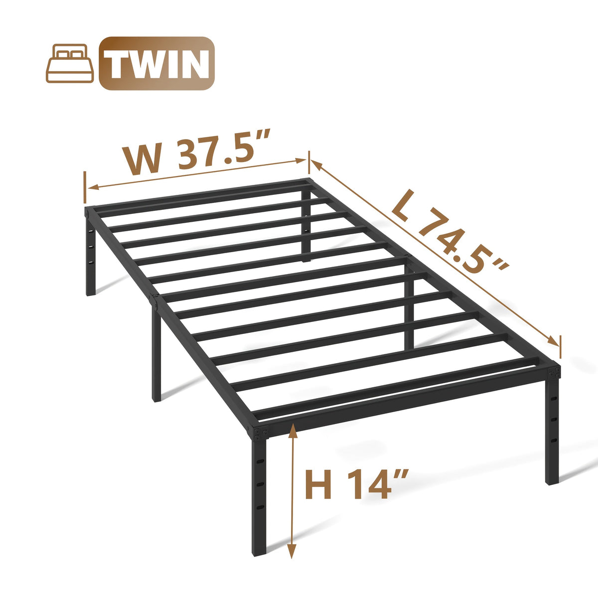 Bed Frame shown in the TWIN, 14inch option