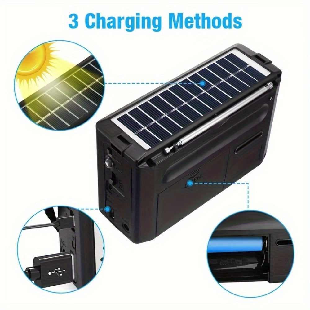 Rechargeable Solar Radio Speaker FM AM Portable Outdoor Radio with MP3 Player Flashlight Adjustable Volume for Camping Hiking Emergency Outdoor Activities Survival Gear Gift for Men