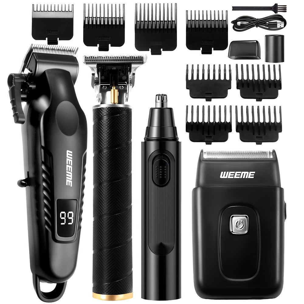 USB Rechargeable Hair Clipper Set for Men — WEEME Electric Razor & T-Blade Trimmer Kit with 8 Limit Combs, 2/3-Piece in Golden, Blue & Black, Valentine's Day & Birthday Grooming Gift