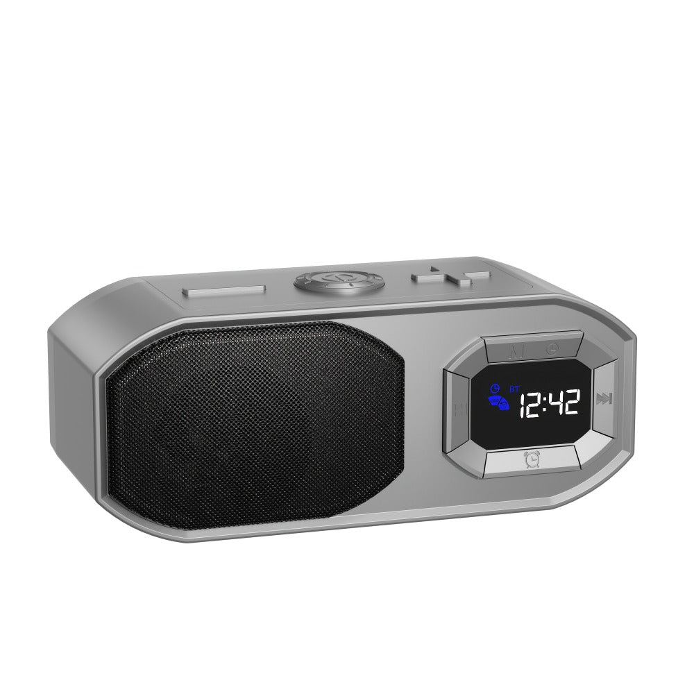 Bluetooth Speaker with Digital Alarm Clock, Fixed-Time Alarm, HD Sound, TWS Stereo Pairing, USB TF Card AUX Input, Type-C Rechargeable, Non-Slip Base, Wireless Bedside Speaker for Home Bedroom Dorm Camping
