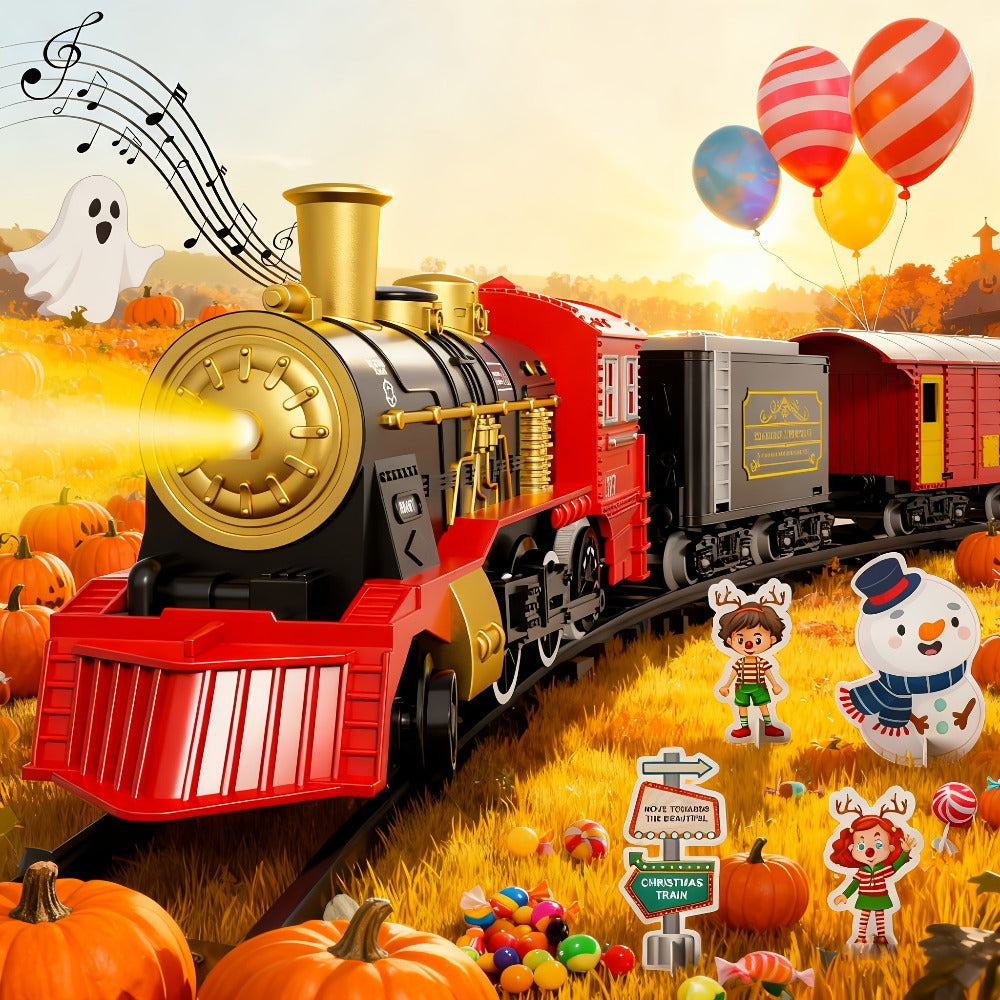 Electric Train Set for Kids – Steam Locomotive with Lights & Sound, 16 Tracks & 8 Scenic Cards