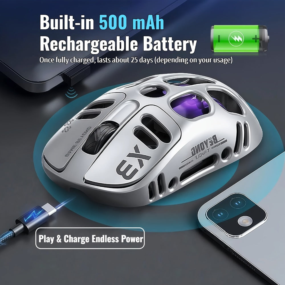Bluetooth 5.0 2.4G Dual Mode Wireless RGB Gaming Mouse Silent 6 Button Ergonomic USB-C Rechargeable Breathing Light for PC Laptop Mac Tablet Office Gaming Tech Black Star Black White Gray