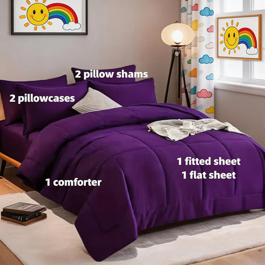 Comforter Set, 7-Piece Bed in a Bag with Satin-Like Feel, Full to King