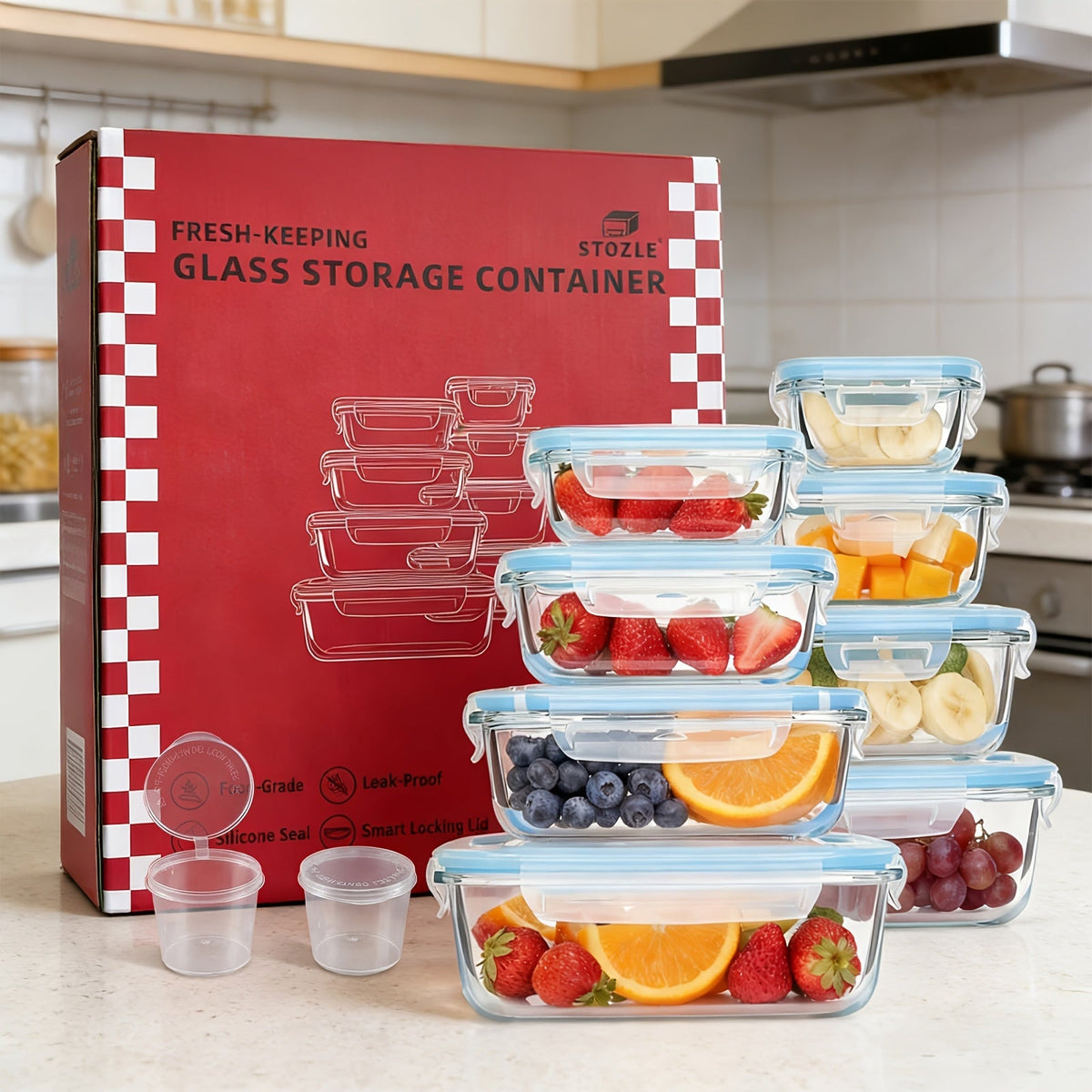 Airtight Glass Food Storage Containers 16-Piece Set with Vented Lids - 8 Lids & 8 Containers, Leak-Proof Sealed Picnic Lunch Box for Salad, Fruit, Vegetables & Sandwiches, Durable Outdoor Food Prep Containers