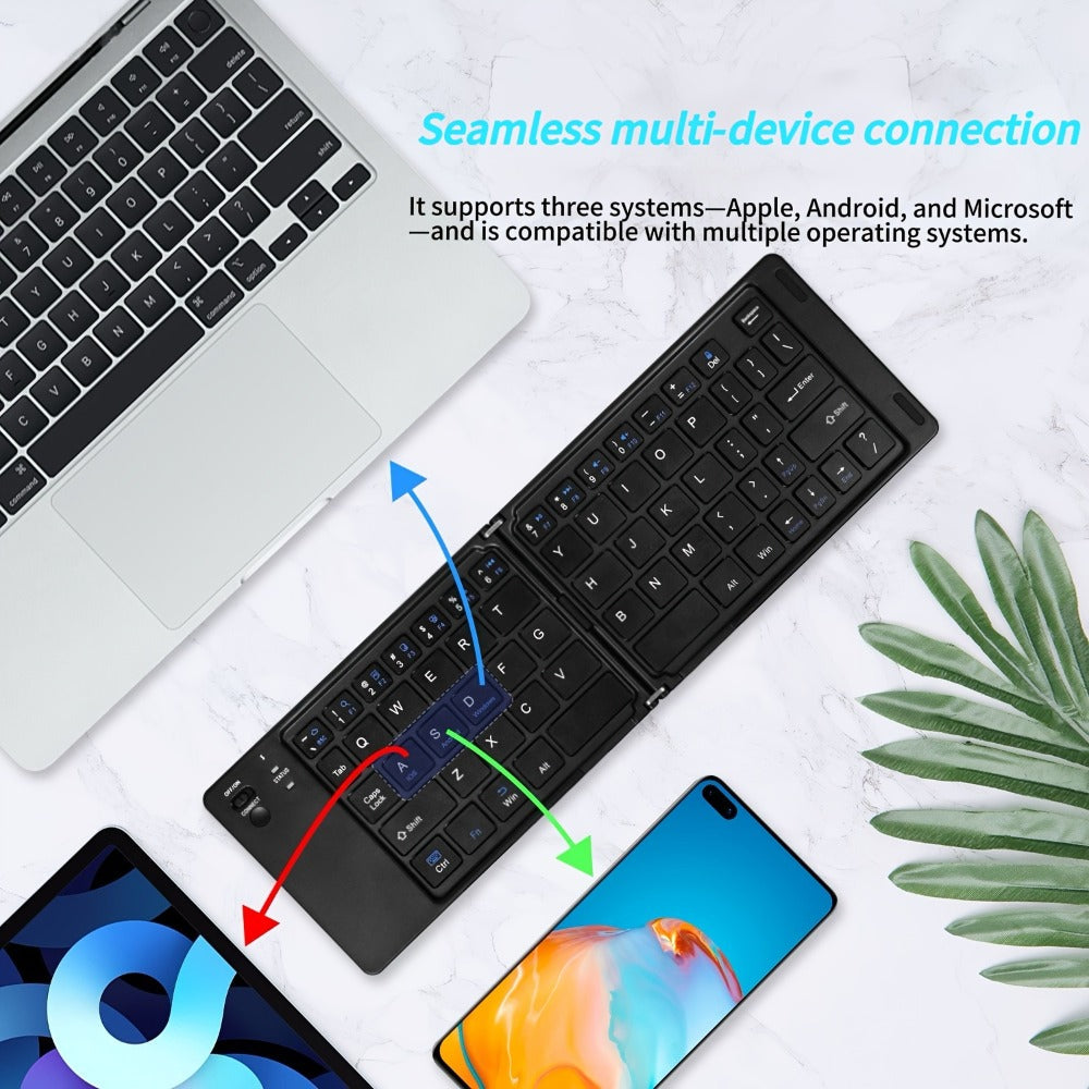 7.3mm Ultra-Slim Magnetic Wireless Keyboard Rechargeable Foldable Compact Bluetooth Keyboard with Media Hotkeys for Computer Desktop PC Laptop Smart TV iOS Android Windows