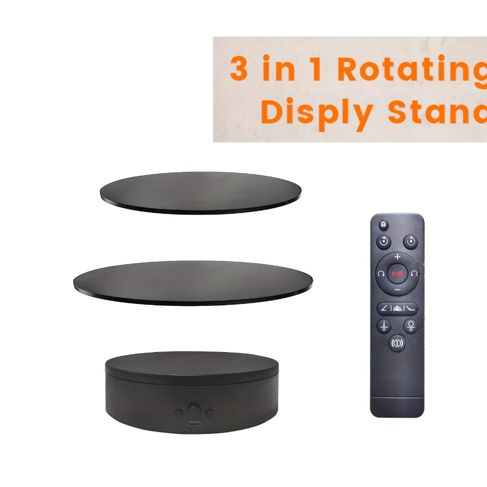 JANCHUN 3-in-1 360° Rotating Display Stand for Epoxy Glitter Tumbler | 5.74"/7.08"/8.06" Sizes, Remote Control, Adjustable Speed & Angle, Silent USB-Powered Turntable for Photography & Product Display