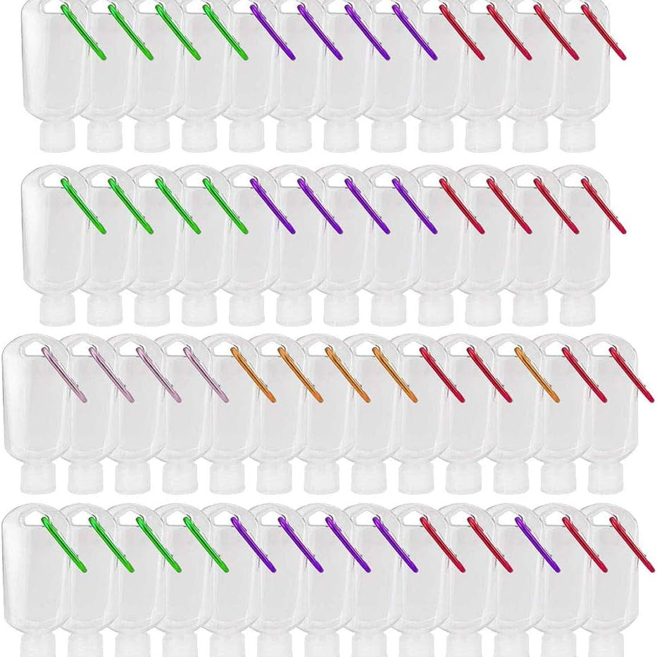 TSA Approved Travel Bottles with Keychain Leakproof Refillable Squeeze Containers 50-Pack Clear Plastic 1.7oz 50ML for Toiletries Lotion Shampoo Conditioner Soap Hand Sanitizer Essential Oils