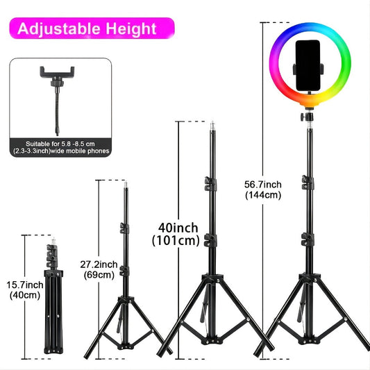Desk Ring Light with 17 RGB Modes, 360° Rotating Pan Head & Phone Holder