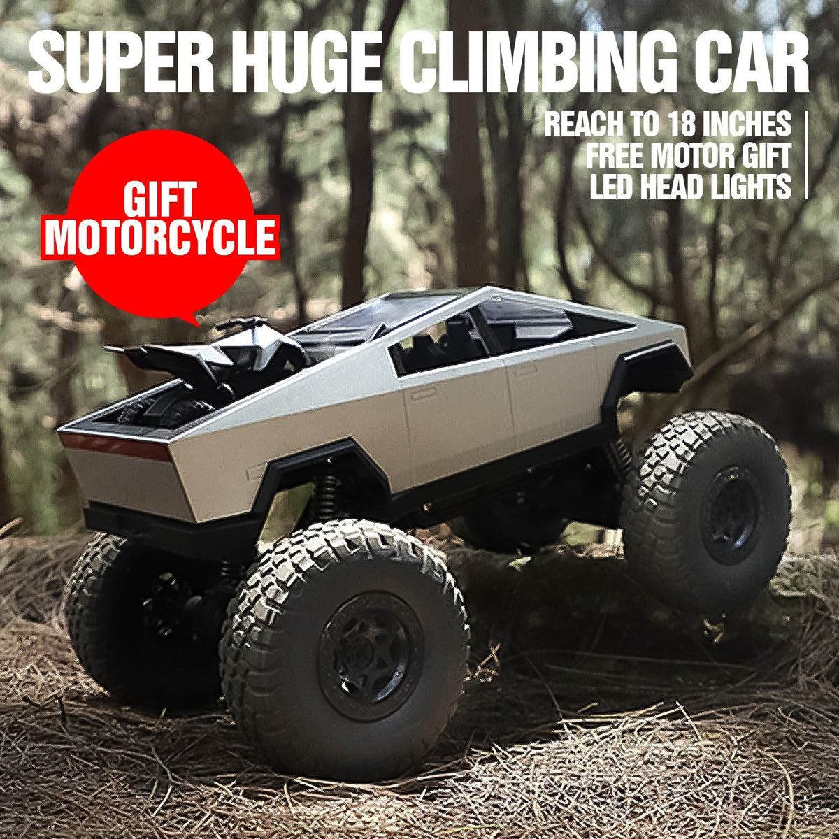 18.1-Inch 4WD RC Monster Truck with Mini RC Motorcycle, All-Terrain
