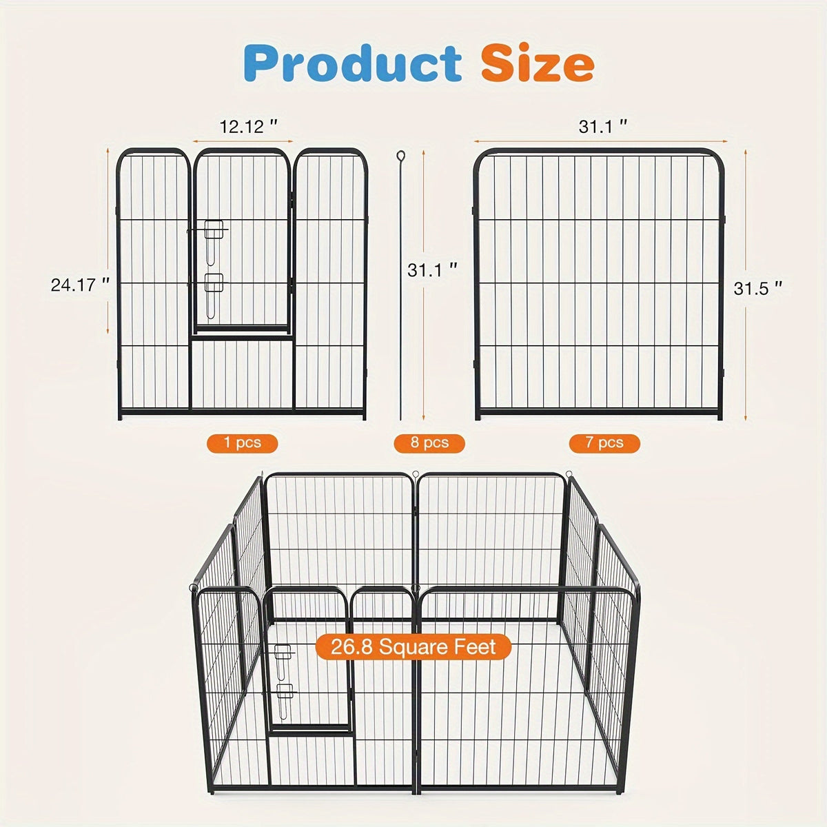 Pet Playpen Exercise Pen for Dogs 8 or 16 Panel Modular Indoor Outdoor Dog Fence - 24 32 40 Inch Height Options for Small Medium Large Dogs & Puppies Sturdy Portable Enclosure