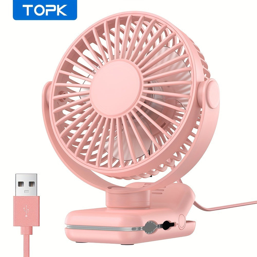 Clip on Fan USB Desk Fan, Brushless Motor Whisper Quiet Portable Mini Fan with Strong Clamp, USB Powered Personal Cooling Fan for Office Bedroom Dorm Stroller, 360° Adjustable, Black Pink
