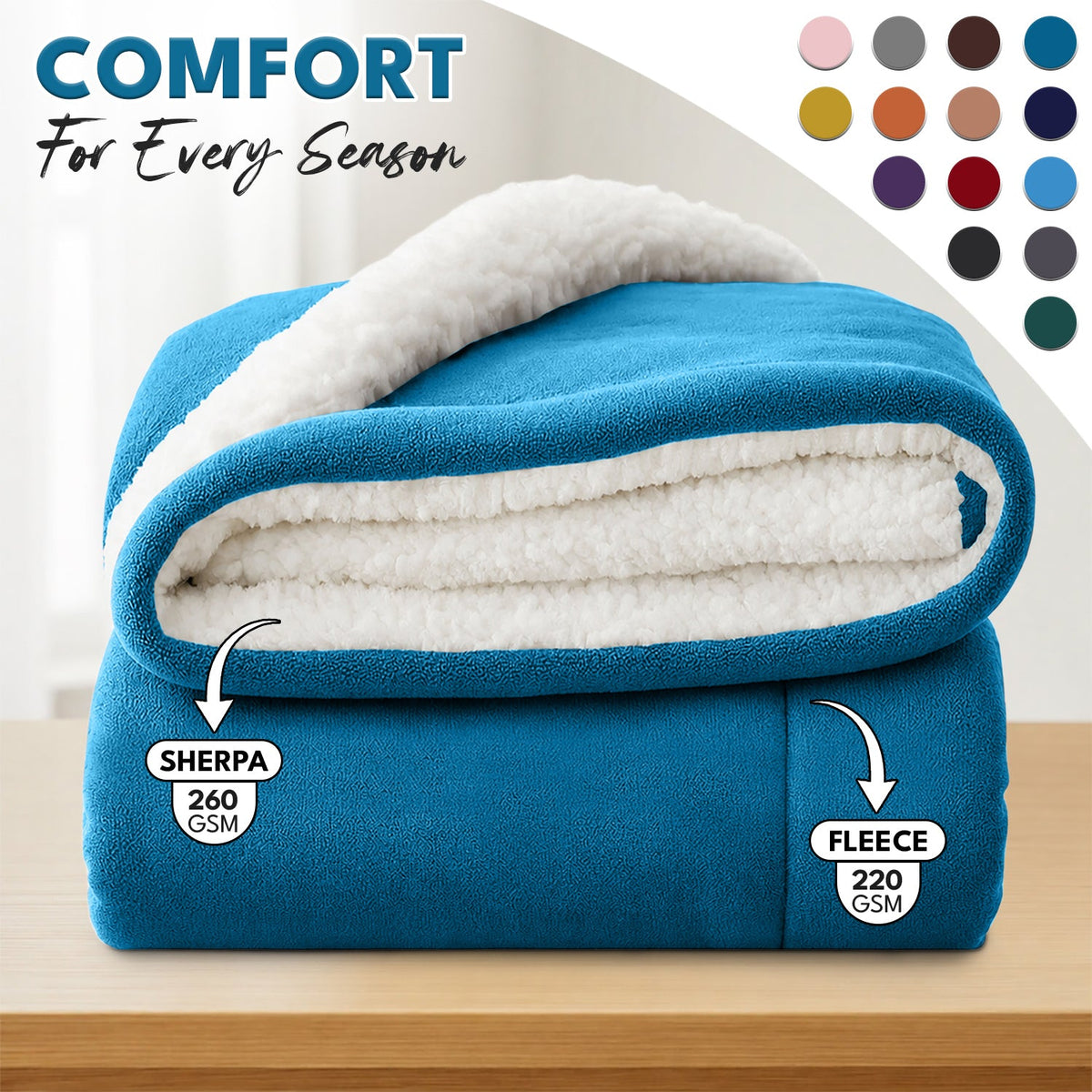 Sherpa Flannel Blanket – Double-Layer Ultra Soft Warm Throw for Bed, Sofa & Bedroom Decor, Better Sleep, 14 Colors, 3 Sizes