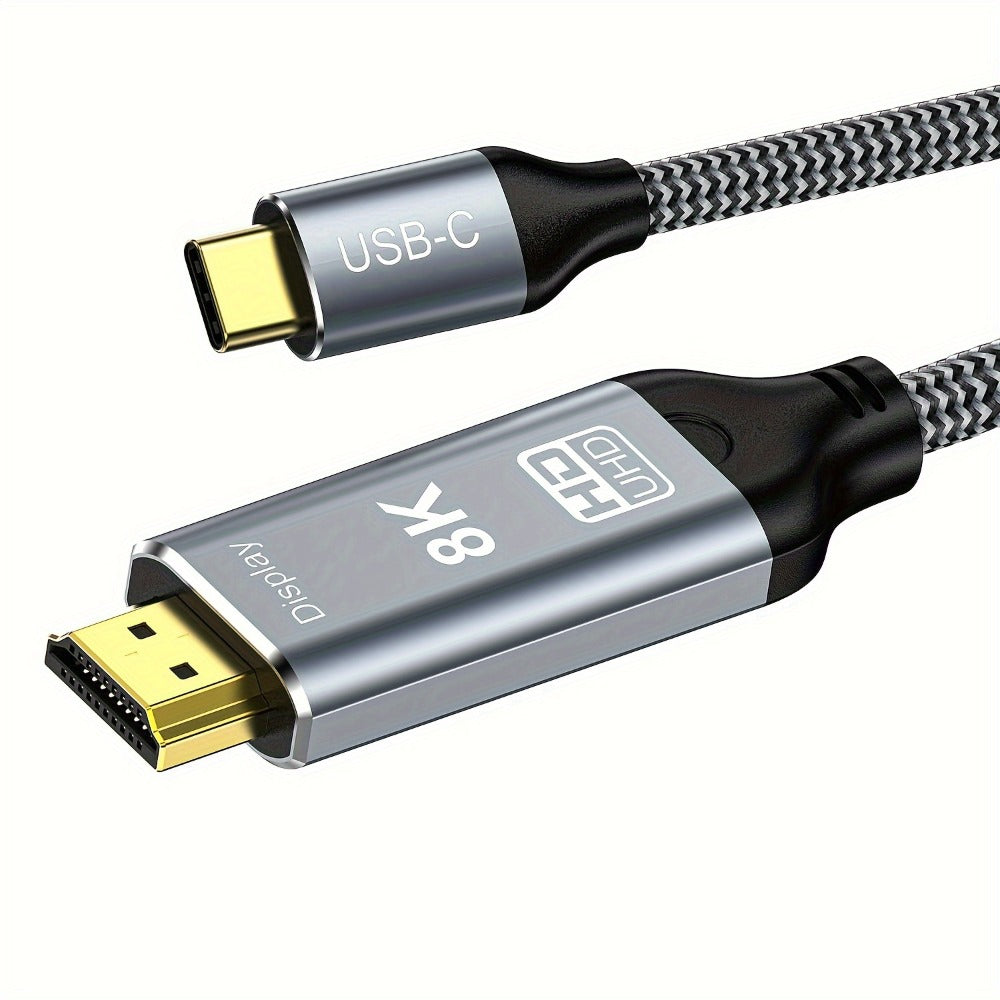 USB-C to HDMI 2.1 Cable 8K@60Hz 4K@144Hz, Aluminum Braided Thunderbolt 4/3 Compatible, 48Gbps HDCP 2.3 HDR, Type-C to HDMI Cord for MacBook Laptop Tablet Samsung Galaxy S24 to TV Monitor