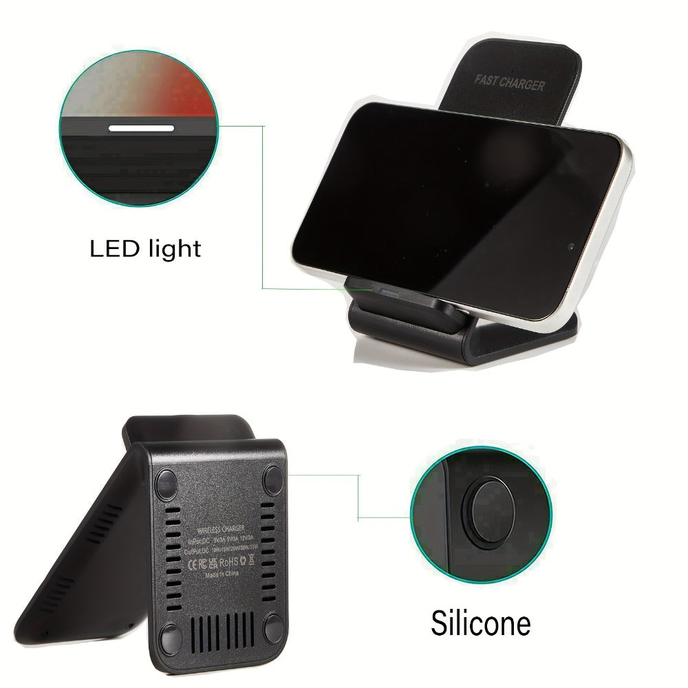 30W Ultra-Fast Wireless Charger Stand Dual Coil Smart Auto-Adjust 5W-30W for iPhone 17 16 15 14 13 12 11 Pro Max, Samsung Galaxy S24 S23 S22 S21 S20 S10, Google Pixel, Huawei, Xiaomi & All Qi Android – USB-C Black