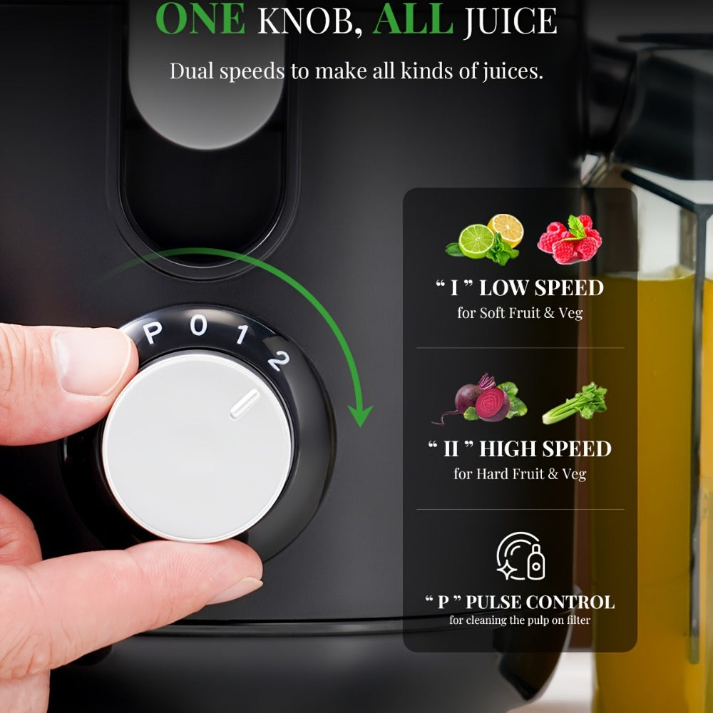 Space-Saving Centrifugal Juicer with 2.5-Inch Feed Chute - Powerful Fruit & Vegetable Juice Extractor, BPA-Free, Dishwasher Safe, Easy to Clean, Compact Design for Healthy Lifestyle, Black/Silver