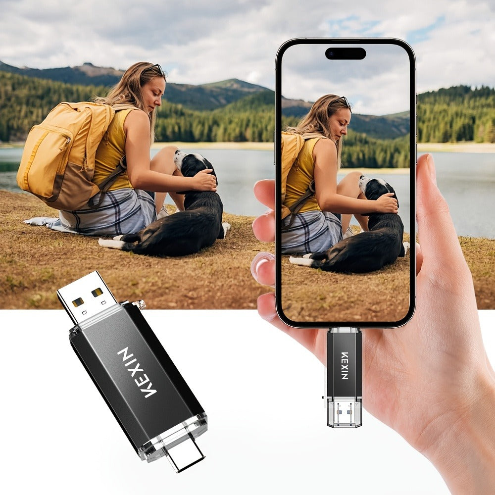 2-in-1 USB Type-C Flash Drive Rotatable Memory Stick for iPhone Android PC – Dual Connector OTG Thumb Drive 32GB 64GB 128GB Compatible with Phones Tablets Computers