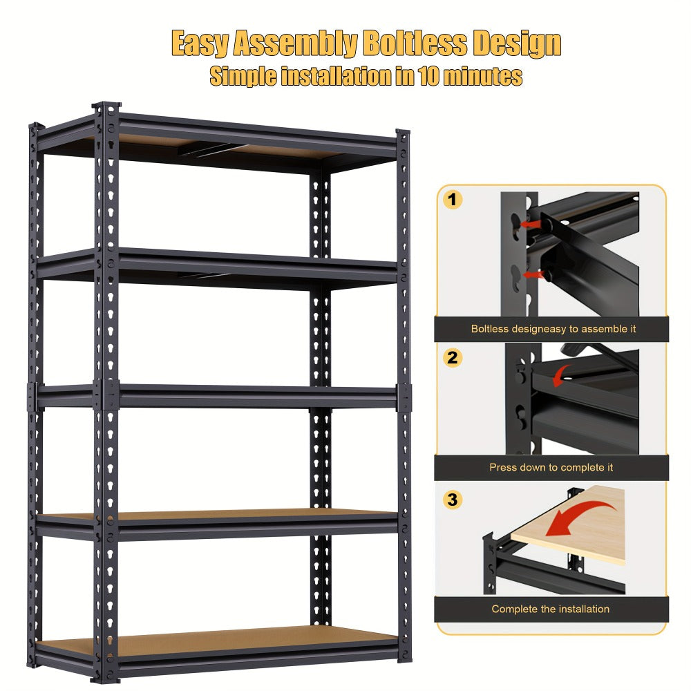 5-Tier Garage Shelving Unit 2000 lbs Capacity Heavy Duty Adjustable Storage Shelves 72"/60"H x 35.5"W x 16"D for Garage, Closet & Pantry Organization – Steel Rack Easy Assembly, Includes Gloves & Hammer
