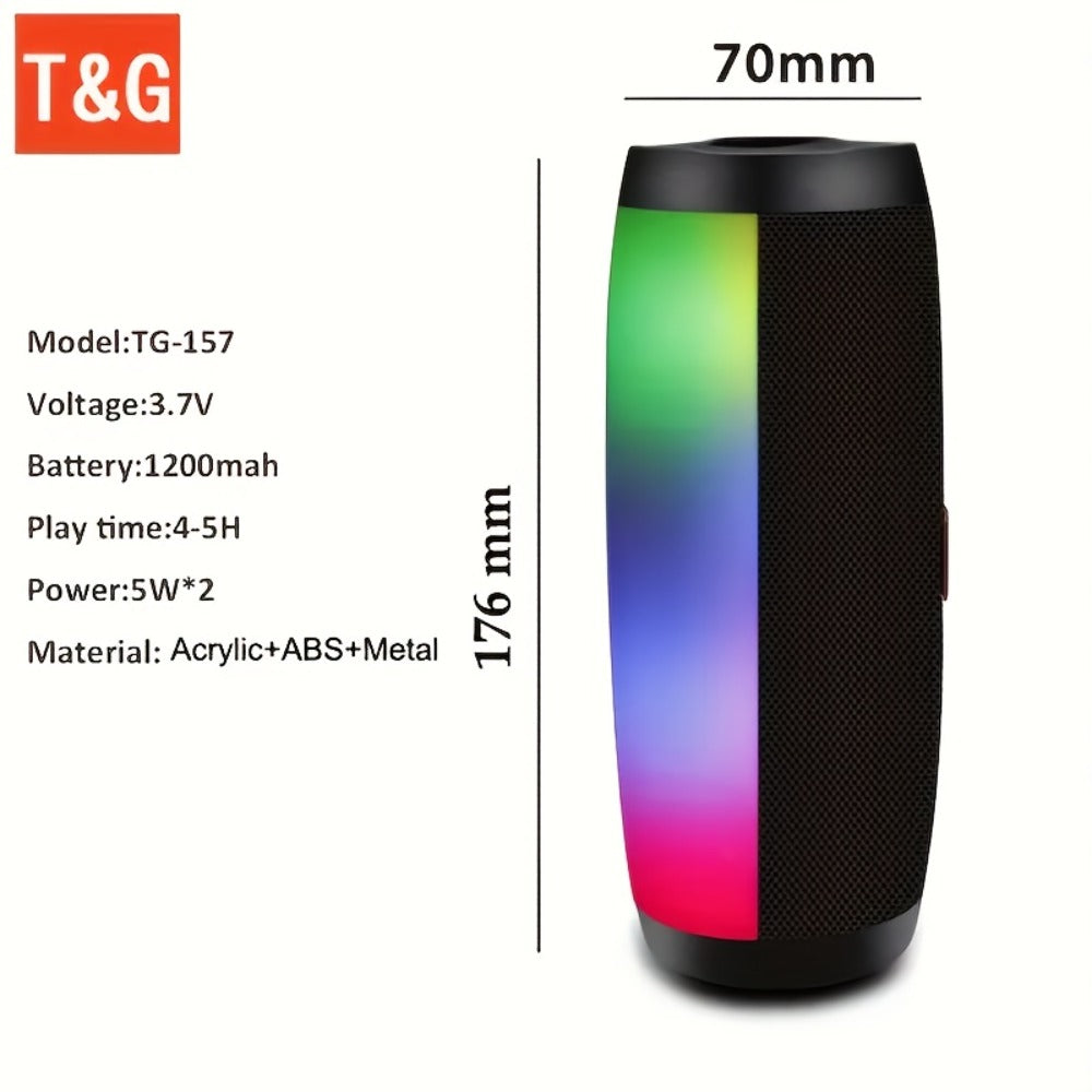 TG157 10W Dual Bluetooth 5.0 Speaker with LED Flash Lights, 5.1 Surround Sound, TF Card AUX USB FM Radio, 1200mAh Rechargeable Compact Wireless Speaker for Outdoor Camping Travel & Home Use