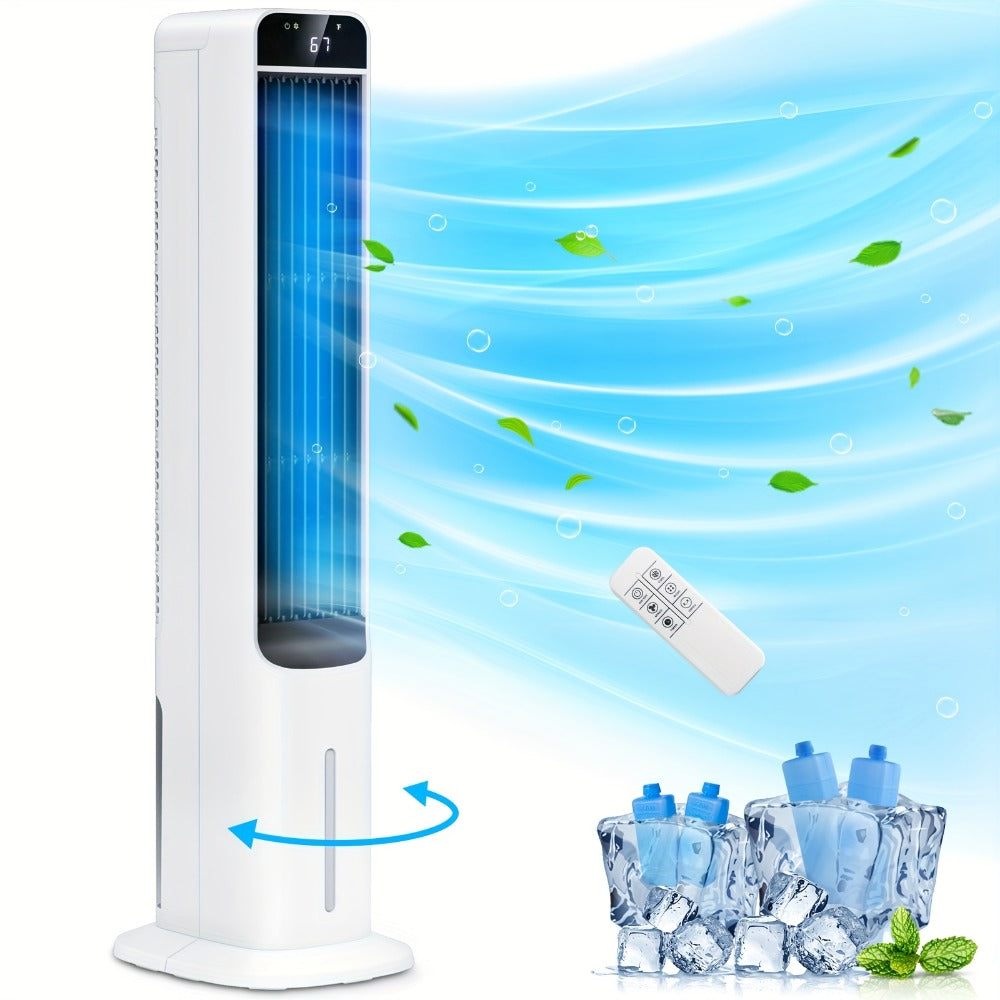 Evaporative Air Cooler Portable 1.32 Gal, 3-in-1 Swamp Cooler Fan Humidifier with Ice Cooling, 4 Ice Packs, 70° Oscillation & Low Noise, Bladeless Tower Fan Air Conditioner for Bedroom Kitchen Office