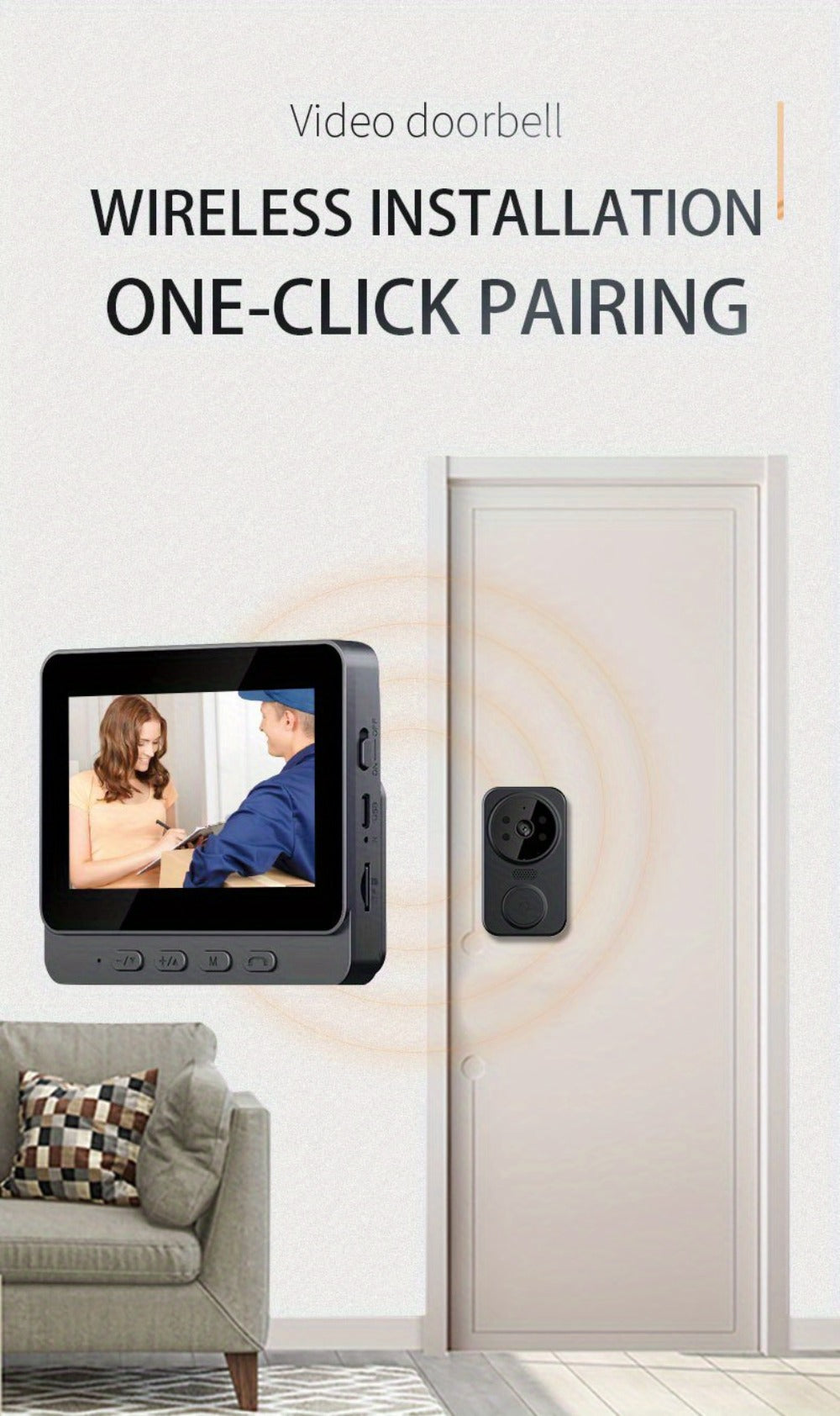 No WiFi Video Doorbell with 4.3" Indoor Monitor 1080P FHD – 120° Wide Angle, 850nm Night Vision, Two-Way Video Intercom, 2-Month Battery, SD Card Storage up to 256GB, One-Key Setup, Black