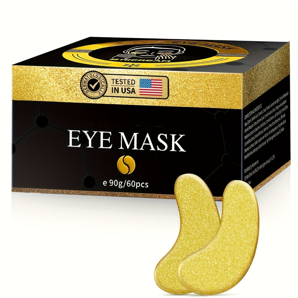 Under Eye Patches 24K Gold 60pcs Collagen Hyaluronic Acid Glycerin — Moisturizing Plumping Anti-Dark Circle Puffiness Fine Lines Unisex Hypoallergenic All Skin Types Travel Gift