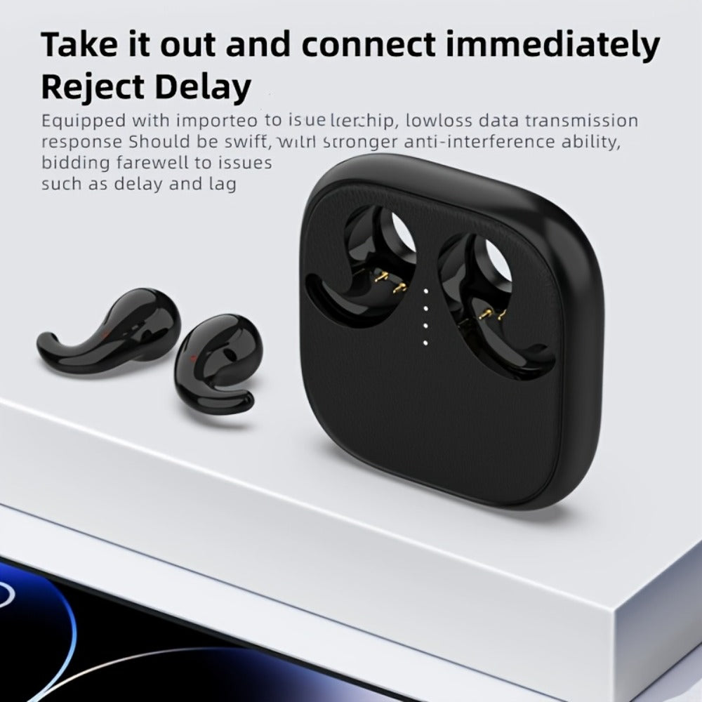 Semi-In-Ear Wireless Headphones 360-Degree Stereo Surround Sound, Black Tech Design High-Fidelity Audio, Rechargeable Lithium-Polymer Battery Type-C Charging, Long Battery Life Earphones for Music Work Travel Daily Use