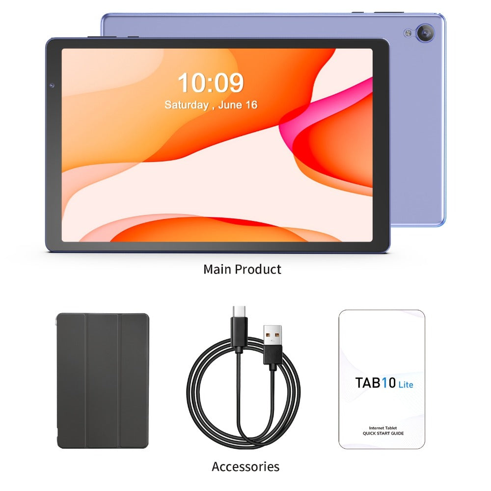 Android 14 Tablet 10 Inch 6000mAh Battery 4GB RAM 32GB ROM Quad-Core HD IPS Screen WiFi Google Play Front Rear Camera Blue Pink Gray Purple with Protective Case